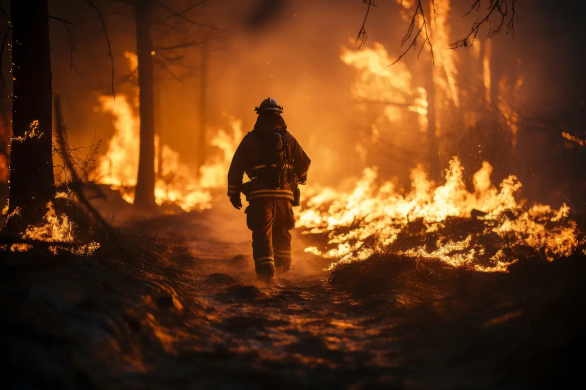 firefighter trying contain forest fire